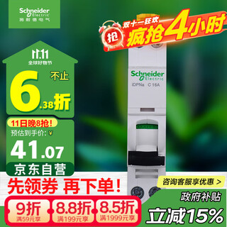 施耐德电气 空气开关1P+N C16A双进双出紧凑型空开 家用微型断路器A9P08616R