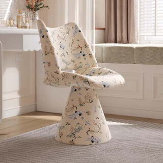 Shantou lincun cream style makeup stool home bedroom backrest girls dressing stool middle ages style rotatable makeup chair crane milk white - non-rotatable