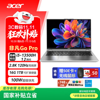 Acer extraordinary go pro national subsidy 14-inch 2.8k thin and light office laptop student (13th generation core i5-13500h 16g 1tb) gray