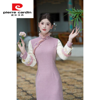Pierre cardin white cheongsam new style 2025 autumn and winter long-sleeved velvet thickened winter style retro noble temperament new chinese style winter 1473-light purple m