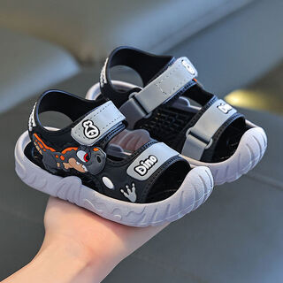 Children's sandals boys 2025 new summer kids soft sole anti-slip baby 1 to 2 boys and girls beach shoes gray dinosaur 21 size 21
