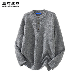 Mark fairwhale american retro casual henry collar sweater for men 2025 autumn and winter new sweater loose heavyweight warm top floral gray regular xl recommended 135-150jin jin equals 0.5 kg