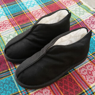 Impresswit traditional handmade cotton shoes, new pure millelay soles for men and women, natural cotton thickened winter warm all-black cotton boots, black 35