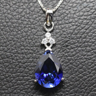 Junshi drop-shaped tanzanite blue gemstone pendant necklace, real silver inlaid with female colored gemstones, tanzanite necklace, white gold (12x16) with chain