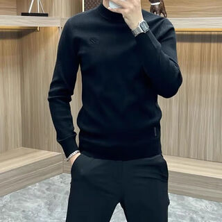 Joeone european station autumn and winter mid-collar german velvet sweatshirt men's trendy slim inner warm long-sleeved shirt half-collar bottoming shirt black m