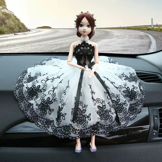 Yusenyi car ornaments car wedding dress doll beautiful interior cute personality creative decoration car interior accessories black and white flower skirt