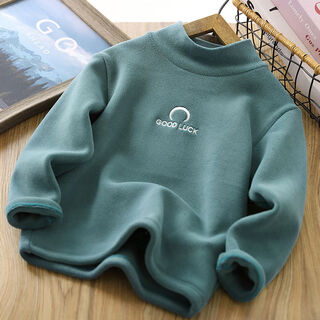 Boys half turtleneck double-sided velvet bottoming shirt autumn and winter 2025 new children's austrian velvet thickened warm long-sleeved t-shirt blue 110 110cm