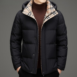 丨lilang丨lilang men's down jacket winter new business casual middle-aged stand collar hooded white duck down men's warm jacket black m 170