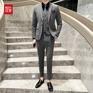 Hongdou men's suit suit 2025 autumn new wedding dress fashionable business professional suit three-piece suit for men dark gray single suit m