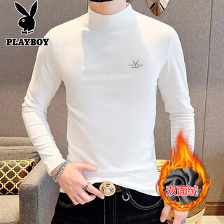 Playboy white german double-sided velvet bottoming shirt for men, half turtleneck, european version, slim-fitting autumn clothing, men's t-shirt, long-sleeved autumn and winter top 2334-white l