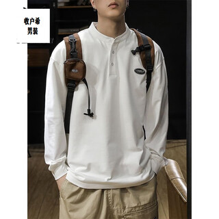 Jiaojing autumn and winter simple heavy henley collar long-sleeved t-shirt men's spring and autumn loose large size sweatshirt american bottoming polo shirt trendy white cotton material l recommended 120-135jin jin equals 0.5 kg