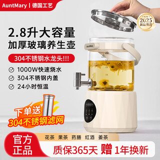 Aunt mary's healthy pot multi-functional tea maker kettle fully automatic household large capacity constant temperature stewing flower tea kettle electric kettle off-white kettle free tea drain + descaler*2 2.8l long-lasting heat insulation constant temperature healthy flower tea kettle