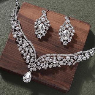 Sparkling galaxy exaggerated sparkling diamond water drop necklace earrings temperament banquet dress necklace bridal wedding dress accessories sparkling galaxy exaggerated sparkling diamond water drop necklace