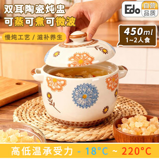 Edo ceramic stew pot, anti-scald, bird's nest, sea cucumber, water-proof stew pot, household soup pot, steamed egg bowl with lid 450ml
