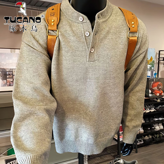 Tucano sweater men's american henley collar knitted sweater men's long sleeve lazy style fashionable bottoming knitted sweater jacket light gray upgrade xl about 130~145jin jin equals 0.5 kg