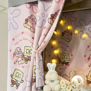 Yusenyi college student dormitory bed curtain top bunk blackout special mosquito net all-in-one curtain dormitory curtain bed pink spongebob squarepants 16-1.5m high 2 pieces + top + 3 yarns + double rail telescopic