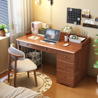 Huixun nordic solid wood desk and bookcase combination study table student home writing desk storage cabinet integrated office computer desk walnut color # desk 100cm*60cm*75cm