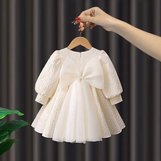 Kafanli (kafanii) princess dress girls 2024 spring and autumn children korean style flower girl white dress one-year-old dress baby girl summer white long sleeve 80 cm