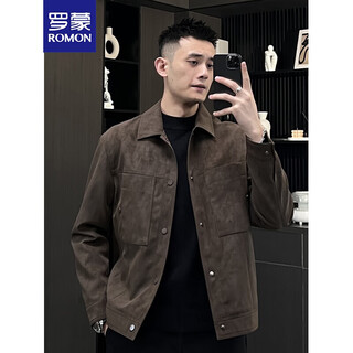 Romon spring and autumn trendy pu leather jacket men's lapel soft waxy fashion light mature versatile motorcycle workwear leather jacket clothes brown regular xl 140-155jin jin is equal to 0.5 kg