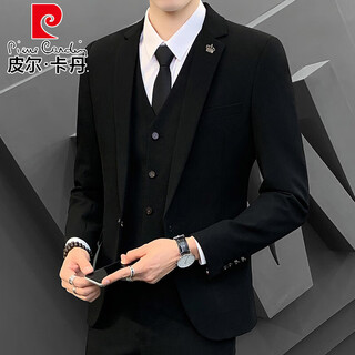 Pierre cardin casual suit suit for men, groom, wedding, korean version, trendy business formal dress, slim and handsome small suit jacket, black single suit xl