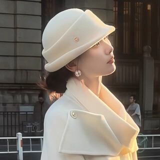 Zunti (zunti) hepburn style hat for women with foreign daughters, small top hat for autumn and winter, versatile fisherman hat, fashionable and elegant basin hat, white, one size fits all