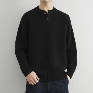 Mokitoul international high-end big brand high-end cotton henry collar sweater men's loose long-sleeved pullover sweater inner autumn and winter black one size m110jin jin is equal to within 0.5 kg