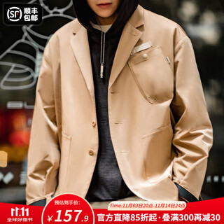 Madden workwear notched lapel small suit multi-pocket loose casual jacket men's blazer autumn top khaki 2xl