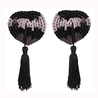 Underwear accessories, heart-shaped bra stickers, silicone bra, tassels, heart-shaped sequin bra stickers, one piece drop shipping, black, one size fits all (-140jin jin is equal to 0.5kg)