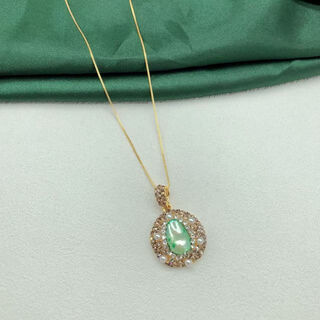 Obero wb28 green natural pearl inlaid necklace ring small earring set niche fashion versatile women's accessories