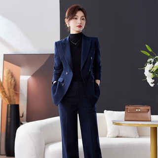 Davia high-end suit suit women's fashion slim suit jacket women's professional slim business formal wear navy suit + wide leg pants thick xl (115-125 jin jin equals 0.5 kg)