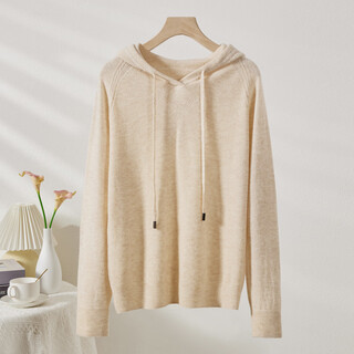 Chunzhu 100% pure wool hooded sweater, lazy style, versatile solid color pullover, warm sweater, women's top, cardigan, apricot xl (105cm)