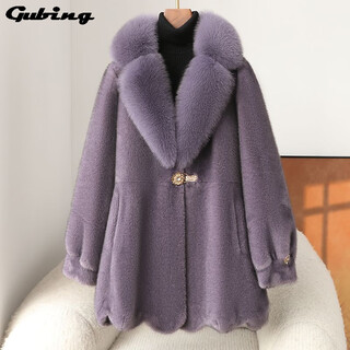 Gu bing haining imitation fur coat for women new imitation mink velvet coat imitation fox fur collar fashionable middle-aged and elderly imitation fur purple s 80-115jin jin is equal to 0.5 kg