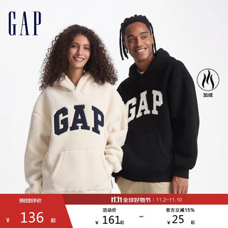 Gap men's and women's autumn and winter letter logo imitation sherpa sports thickened hooded sweatshirt 609050