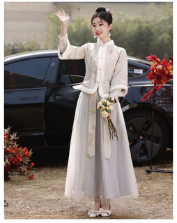 Chinese style bridesmaid dress autumn and winter long-sleeved chinese style sister group girl slimming cover fat mm200 wearable dress skirt b style 8xl 8xl