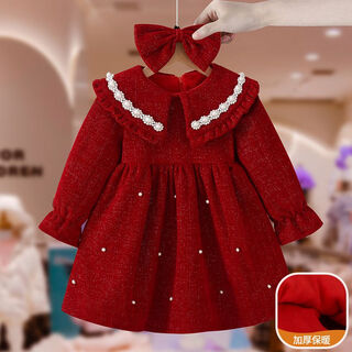 Peta zero girls dress 2025 new spring children's princess dress baby winter dress red velvet skirt new year's greetings dress red velvet 80