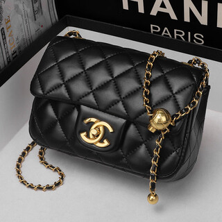 Chanel little chanel bag for women 2025 new style small gold ball rhombus chain bag fashionable square fat shoulder crossbody bag black counter gift box