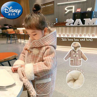 Disney children's clothing baby girl autumn and winter woolen coat new style girls winter style horn button mid-length woolen coat winter pink plus size 100