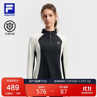 Fila official women's knitted long-sleeved shirt 2025 winter fitness sports color-blocked half-zip long t