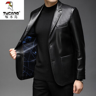 Woodpecker 2026 new leather suit men's leather jacket autumn and winter leather jacket leather suit men's leather jacket jacket black l 175 120-135jin jin equals 0.5 kg