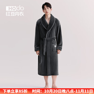 Red bean (hodo) coral velvet nightgown for women anti-static couple long pajamas autumn and winter thickened and warm men's new home wear bathrobe men's dark elegant gray 2xl