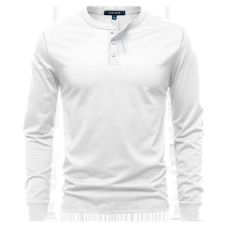 Antcity 202025 spring and autumn new men's henley long sleeve classic retro style versatile top simple and comfortable white s weight 90~120jin jin equals 0.5 kg