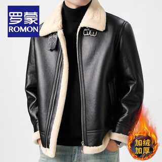 Romon fur-in-one plus velvet leather jacket for men in autumn and winter, lamb velvet comfortable and warm jacket, thickened motorcycle leather jacket for men, black fur-in-one xl /180