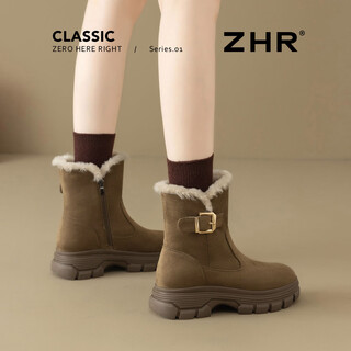 Zhr snow boots for women 2025 new winter plus velvet thickened foreign style small short boots for women versatile women's boots k378b brown 38
