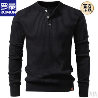 Romon 2025 new autumn and winter heavy retro men's stand collar knitted sweater men's jacket henry collar knitted sweater anti-pilling black s 115-130jin jin is equal to about 0.5 kg