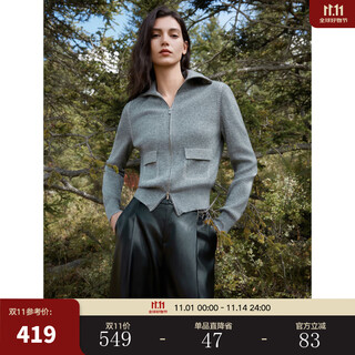 Elle french sheep wool casual knitted cardigan for women 2025 winter new contrast color high-end soft waxy sweater medium gray m