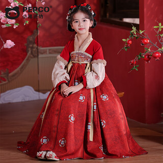 Piggy banner (pepco) hanfu girls winter chinese style ancient costume winter new year clothes tang suit girls children ancient style skirt red 120
