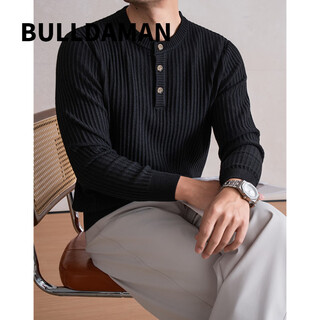 Bulldaman old money style henry collar sweater for men 2025 autumn and winter mulberry silk wool sweater black xl
