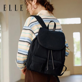 ELLE女包新款包包轻旅双肩包大容量通勤时尚多功能书包礼物25476黑色