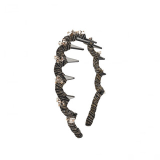 Fog tianhua 2025 new style diamond-encrusted wide-brimmed headband, high-end temperament, high-ceiling decorative headwear, pressed hair personalized headband, striped fine glitter wavy headband, gold