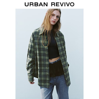 Ur2025 new autumn women's american retro contrast plaid long-sleeved cardigan shirt uyy250060 green plaid l